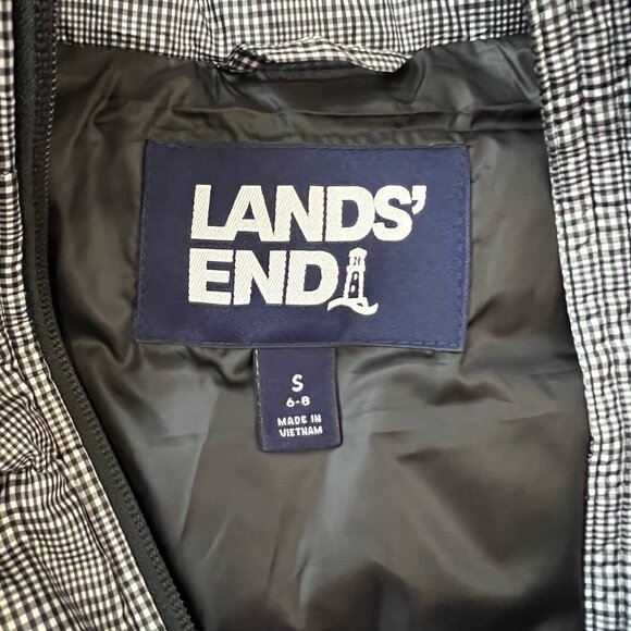 NEW Lands End Black White Check Down Puffer Vest Sz S - Picture 9 of 11